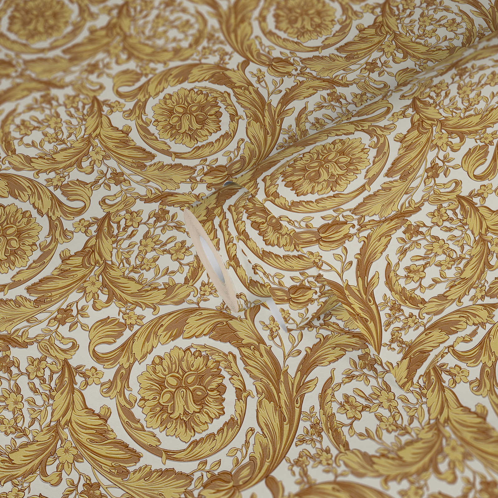             Papel pintado VERSACE motivo floral ornamental - oro, amarillo, beige
        