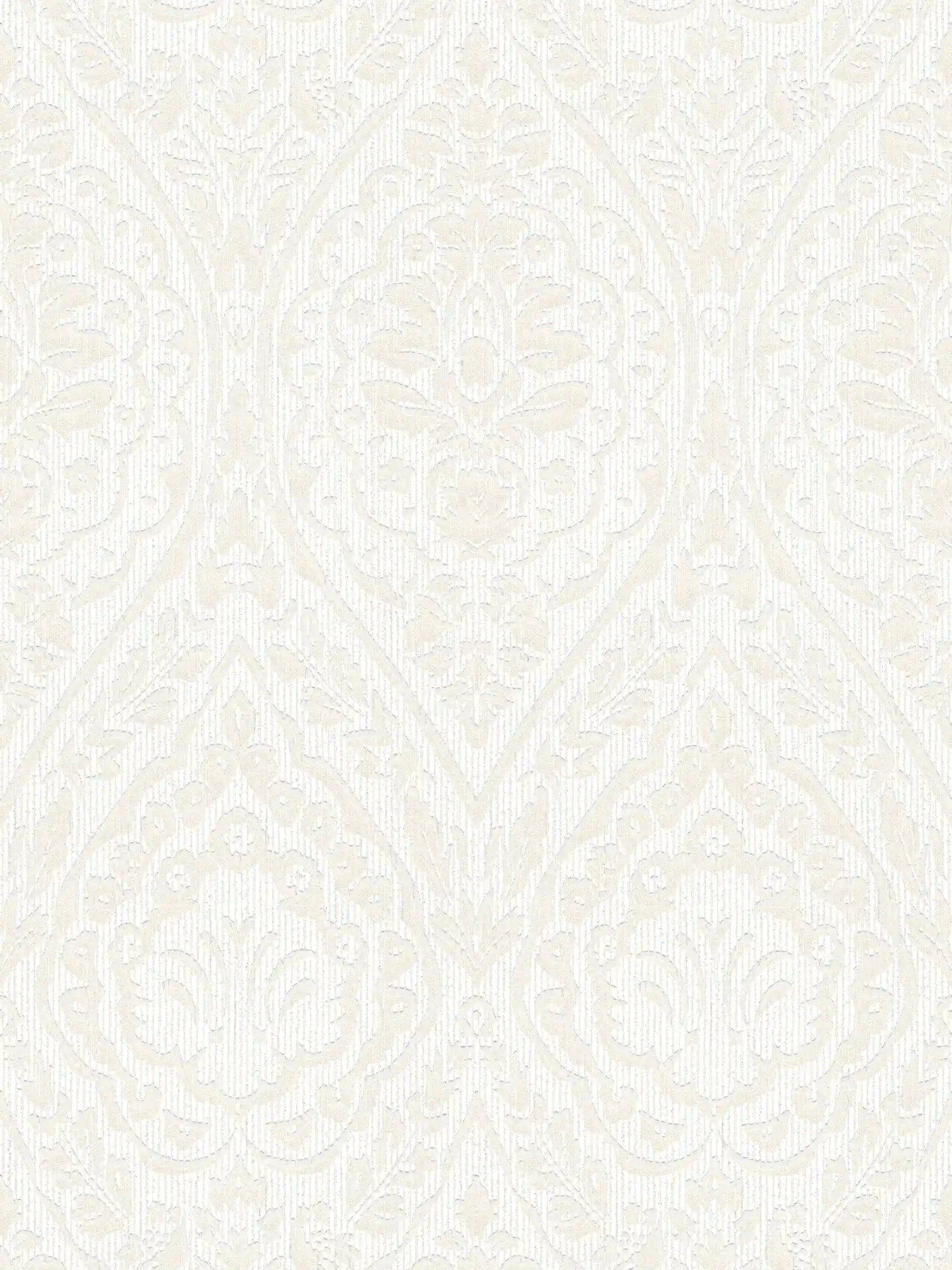 Textured wallpaper with floral ornament pattern in colonial style - white
