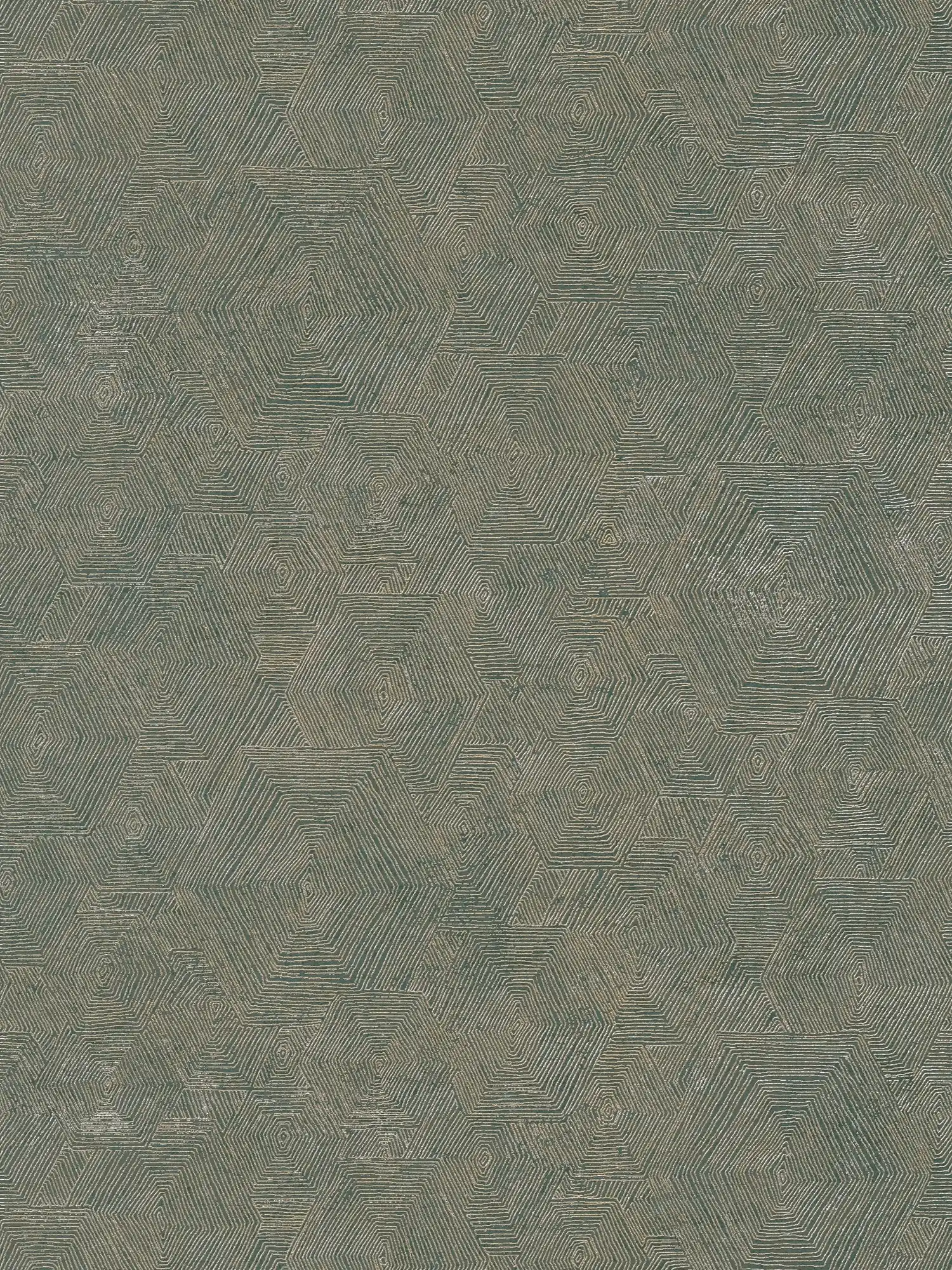 papier peint chiné avec structure graphique dans un look ethnique - métallique, vert
