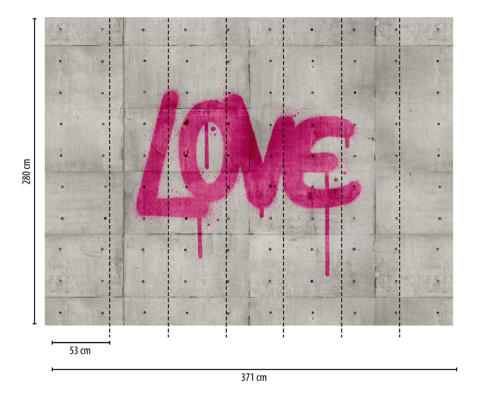             Papier peint Nouveauté - Papier peint à motifs béton LOVE Graffiti, gris & rose
        