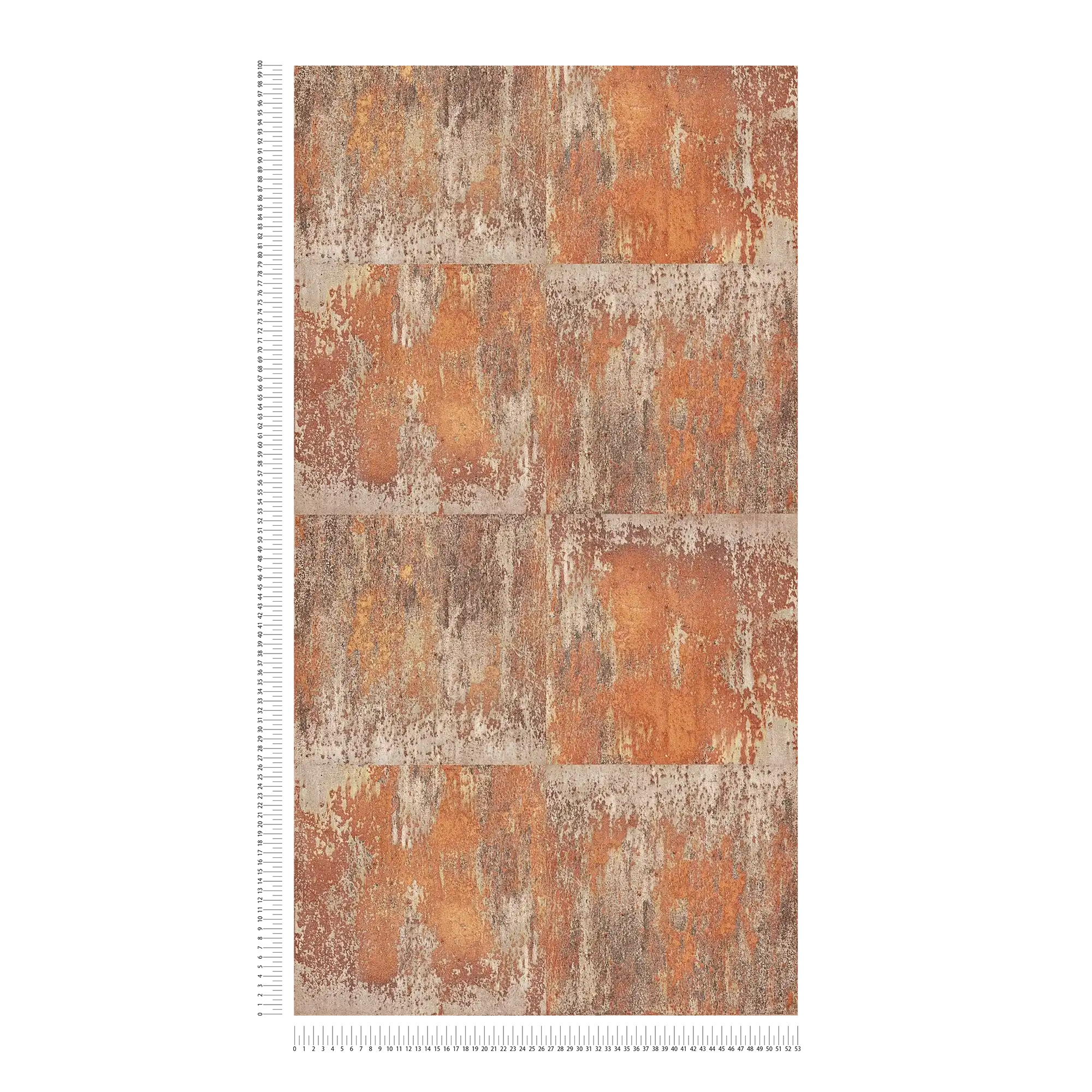             Papel pintado no tejido de diseño patinado con efectos de óxido y cobre - naranja, marrón, cobre
        
