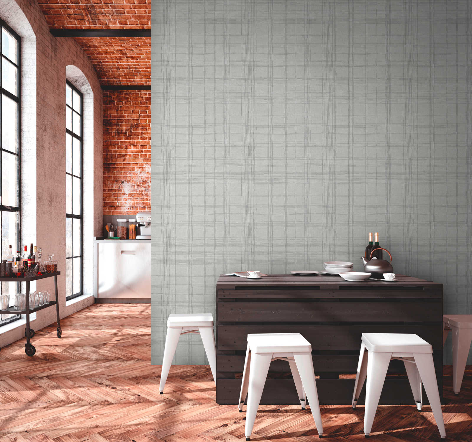            Lined non-woven wallpaper with metallic effect & check pattern - grey, metallic, white
        