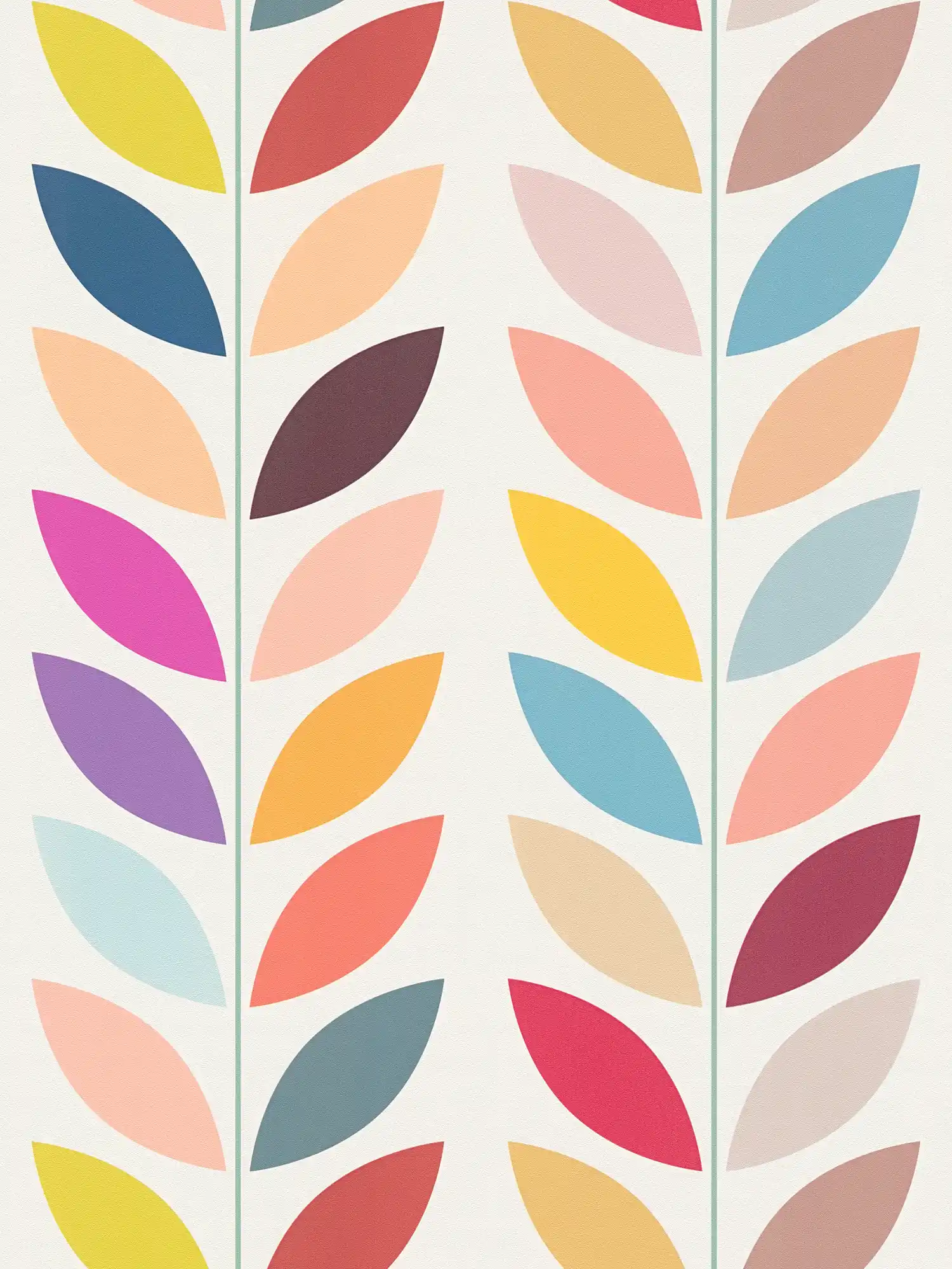 Papier peint intissé rétro avec motifs de feuilles colorées frappantes - crème, multicolore
