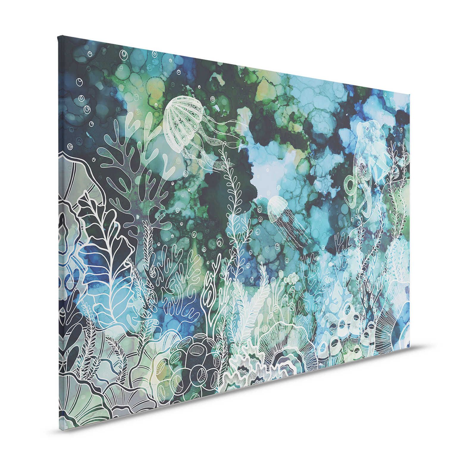 Canvas painting with underwater coral reef in acrylic colours - 1,20 m x 0,80 m
