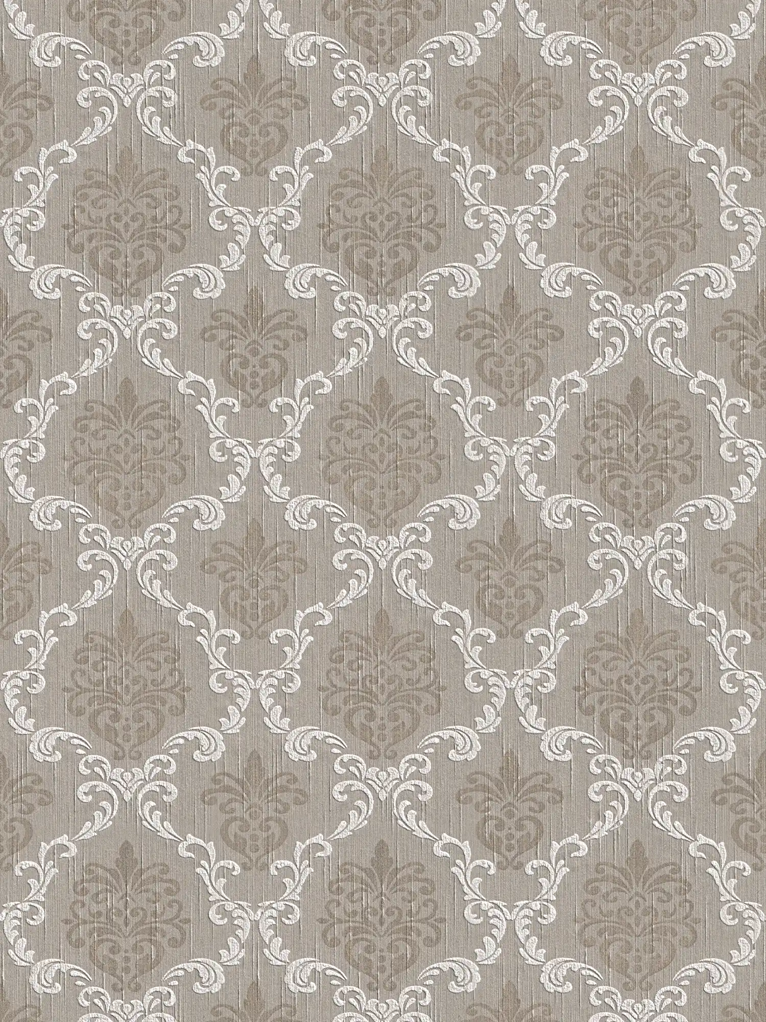 Non-woven wallpaper with ornament design in colonial style - beige, grey
