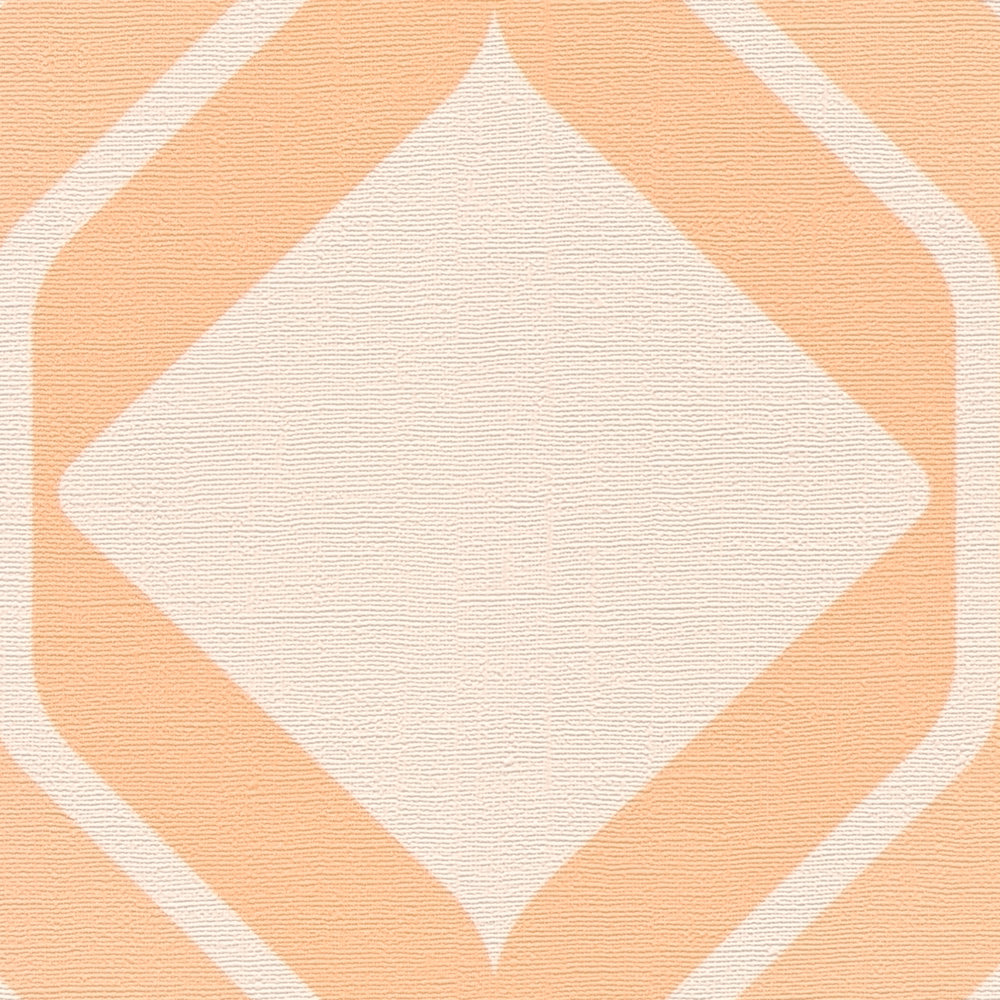             Papel pintado retro con motivo de rombos en colores cálidos - naranja, beige
        