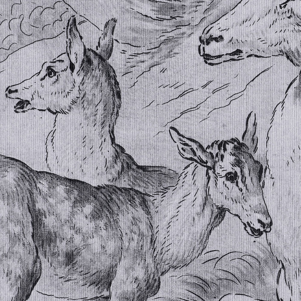             On the Grass 2 - Papel Pintado Dibujo Vintage de Ciervos y Ciervos en Gris
        