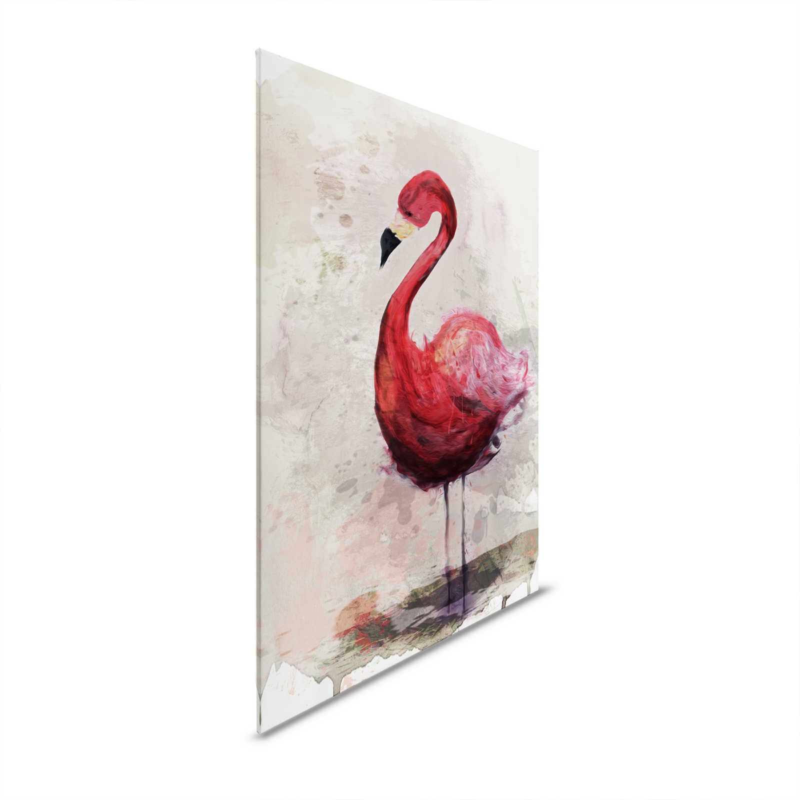 Aquarel Canvas Schilderij met Flamingo Motief in Tekenstijl - 1.20 m x 0.80 m

