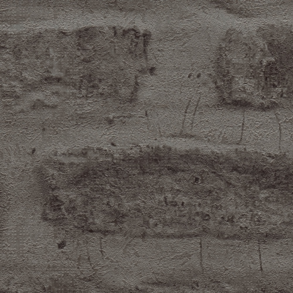             Papel pintado no tejido antracita con aspecto de piedra y pared de ladrillo - gris, negro
        