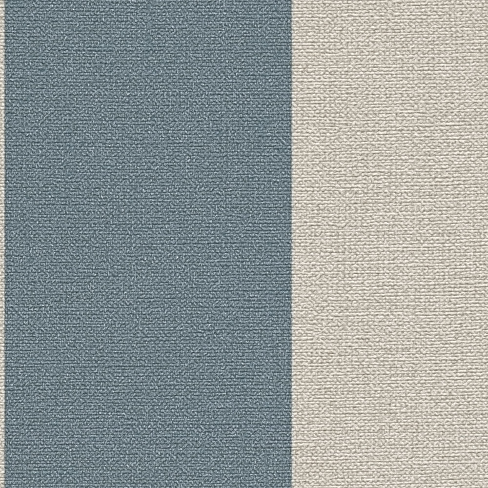             Striped wallpaper with linen look PVC-free - blue, brown
        
