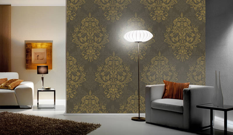             Baroque mural brown & gold with ornament design
        