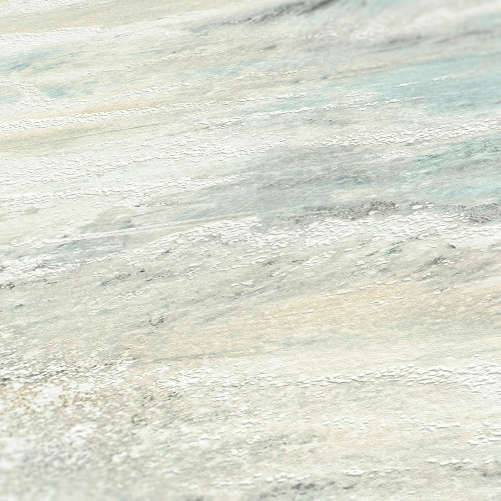             Wallpaper wave motif with glossy effect - beige, blue, green
        