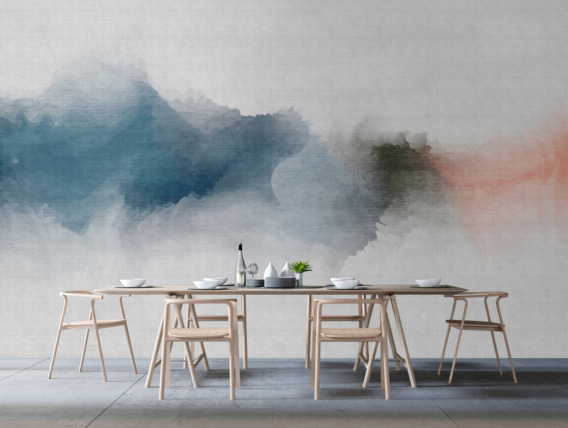             Daydream 1 - Minimalist watercolour style wallpaper - natural linen structure - grey, orange | pearlescent smooth fleece
        