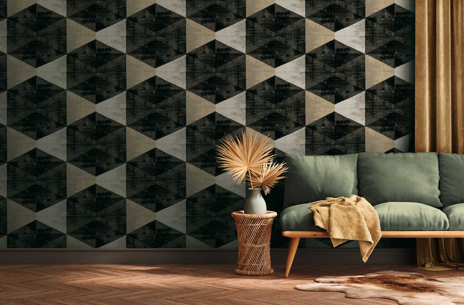             Graphic wallpaper with metallic colours and modern used look - metallic, black, beige
        