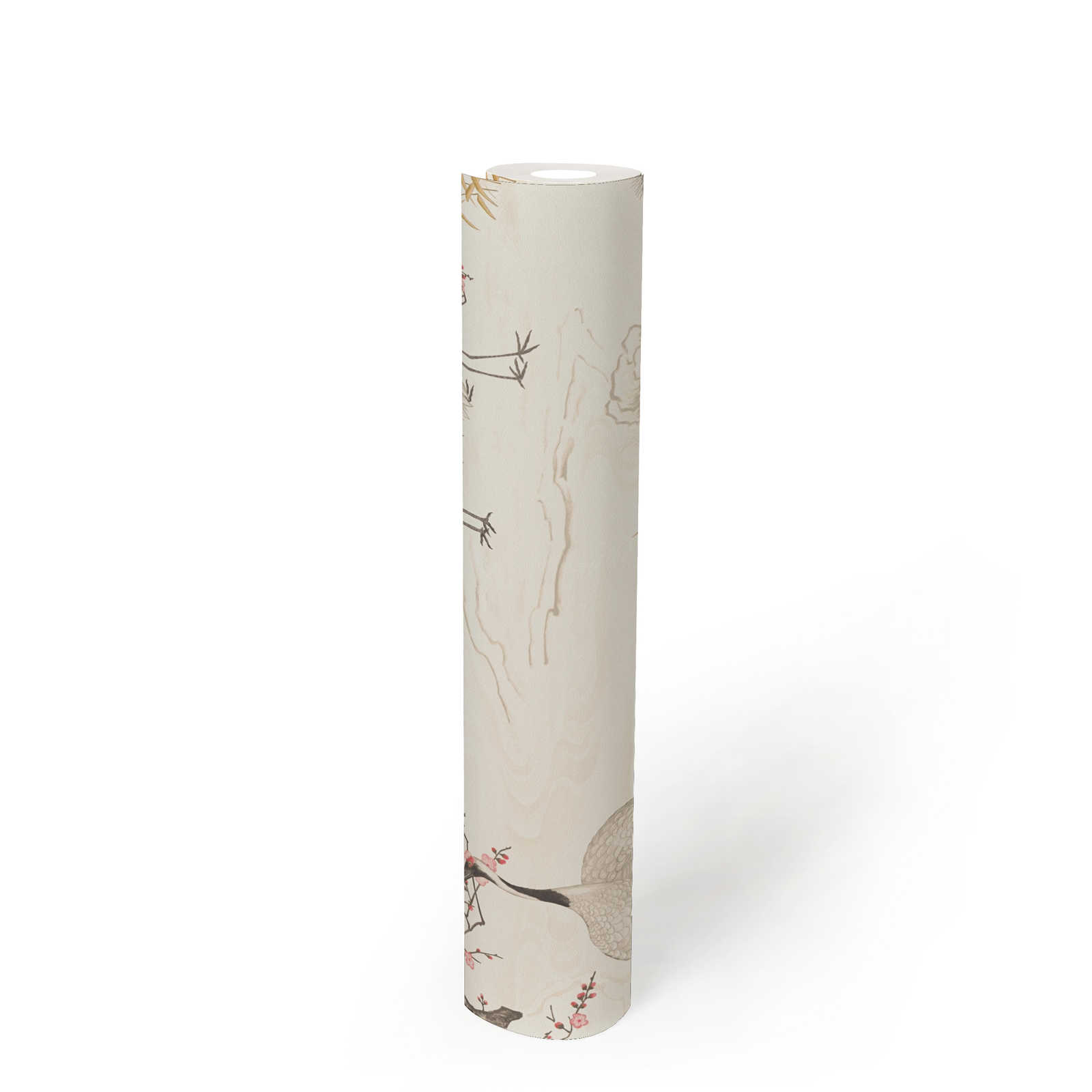             Papier peint grue de style asiatique avec motif animalier - crème
        