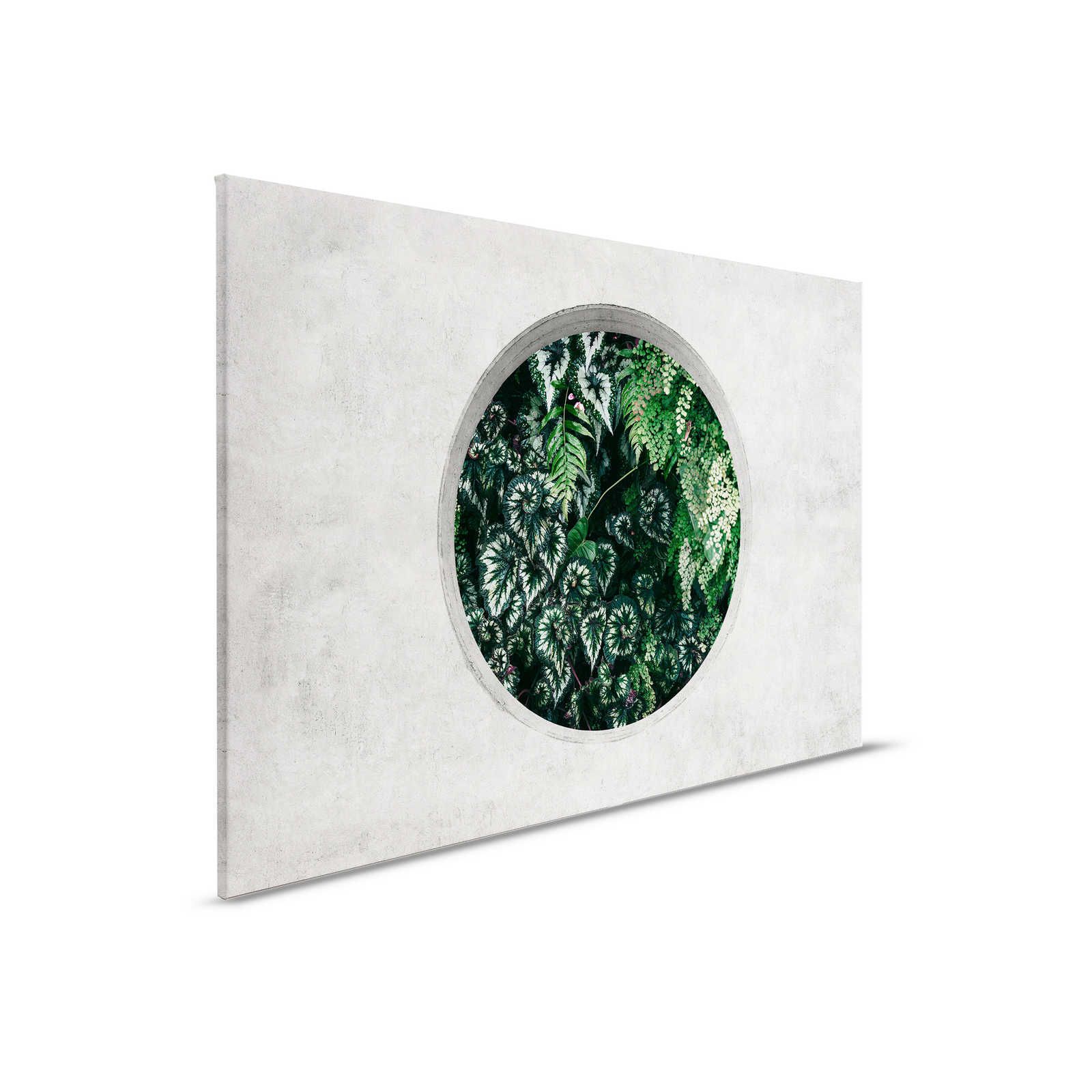         Deep Green 1 - Canvas painting Window Round with Jungle Plants - 0,90 m x 0,60 m
    