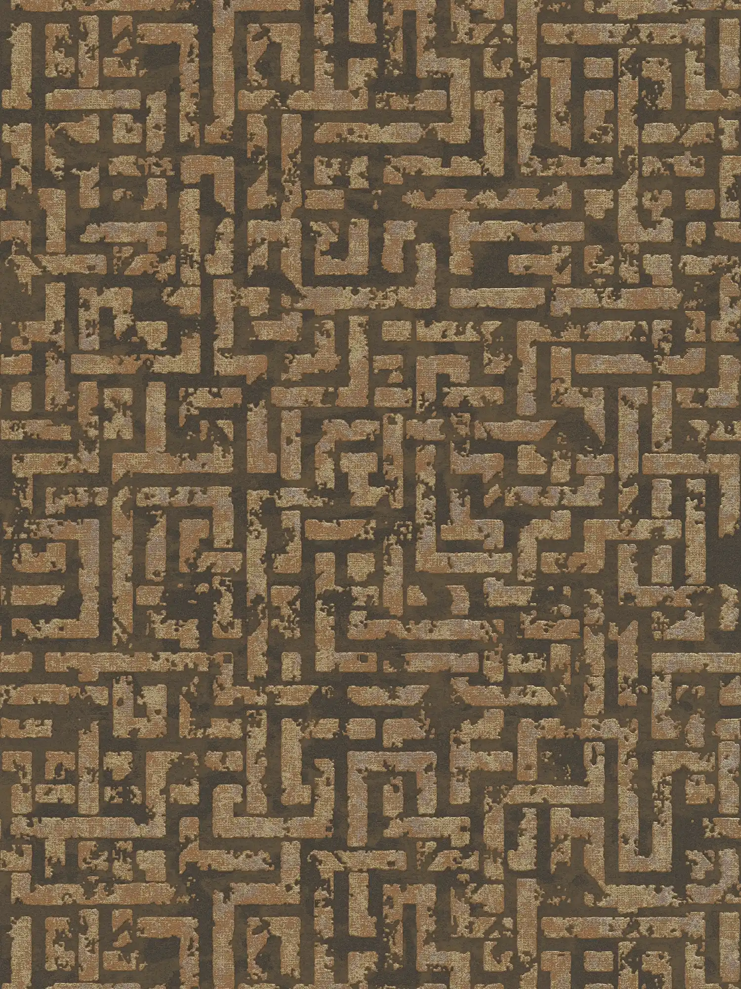 Ethno pattern wallpaper with used design & relief graphics - Brown, Metallic

