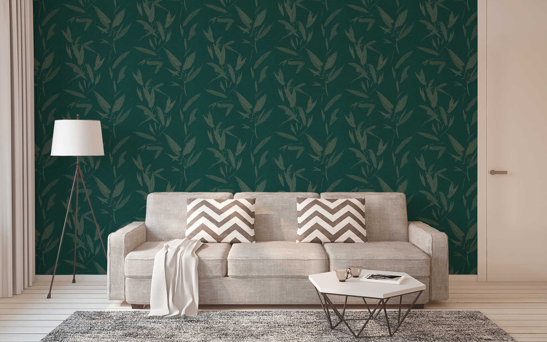             Leaves wallpaper abstract with textile look - green, beige
        