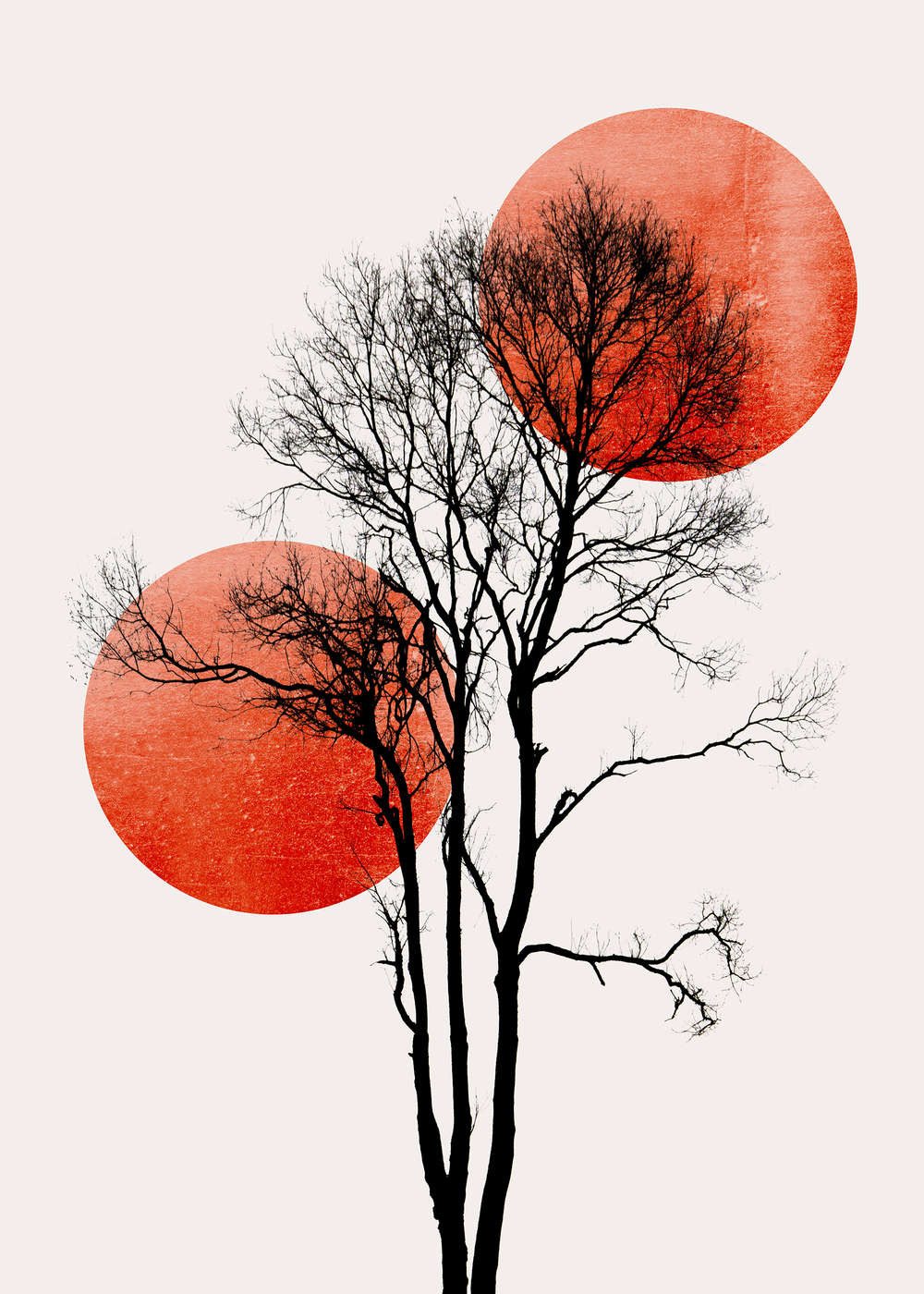             Papier peint arbre avec des accents de couleur dans un style minimaliste
        