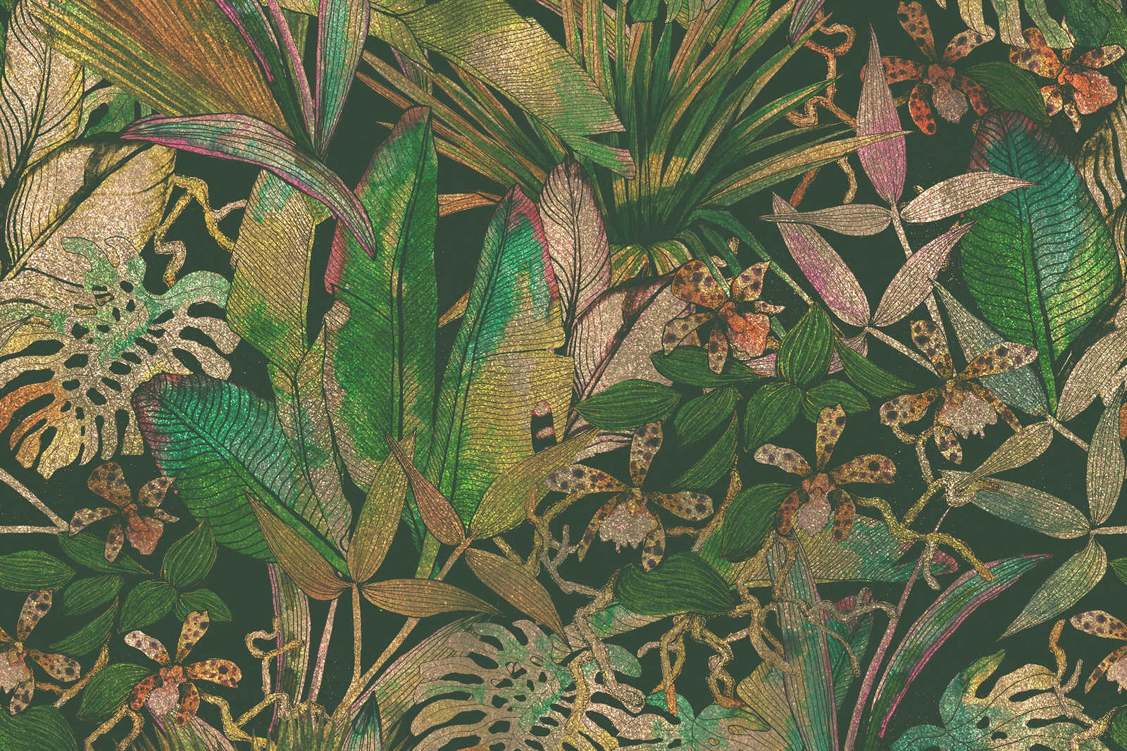            Toile motif jungle avec feuilles et fleurs - 0,90 m x 0,60 m
        