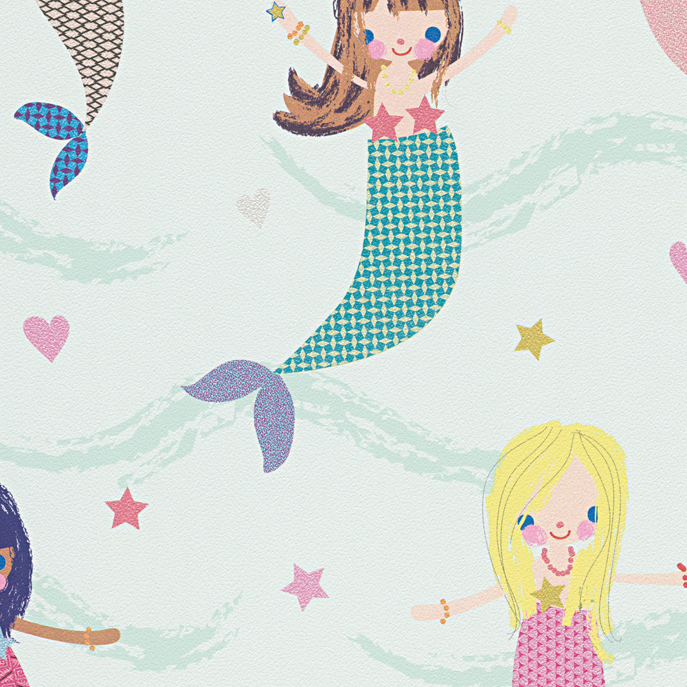             Children wallpaper mermaid, fanciful design - colourful, pink, green
        