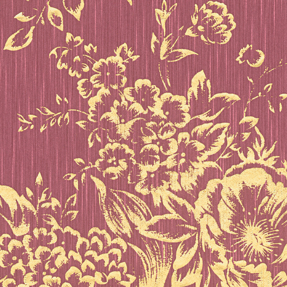             Textuurbehang met gouden bloemenpatroon - goud, rood
        
