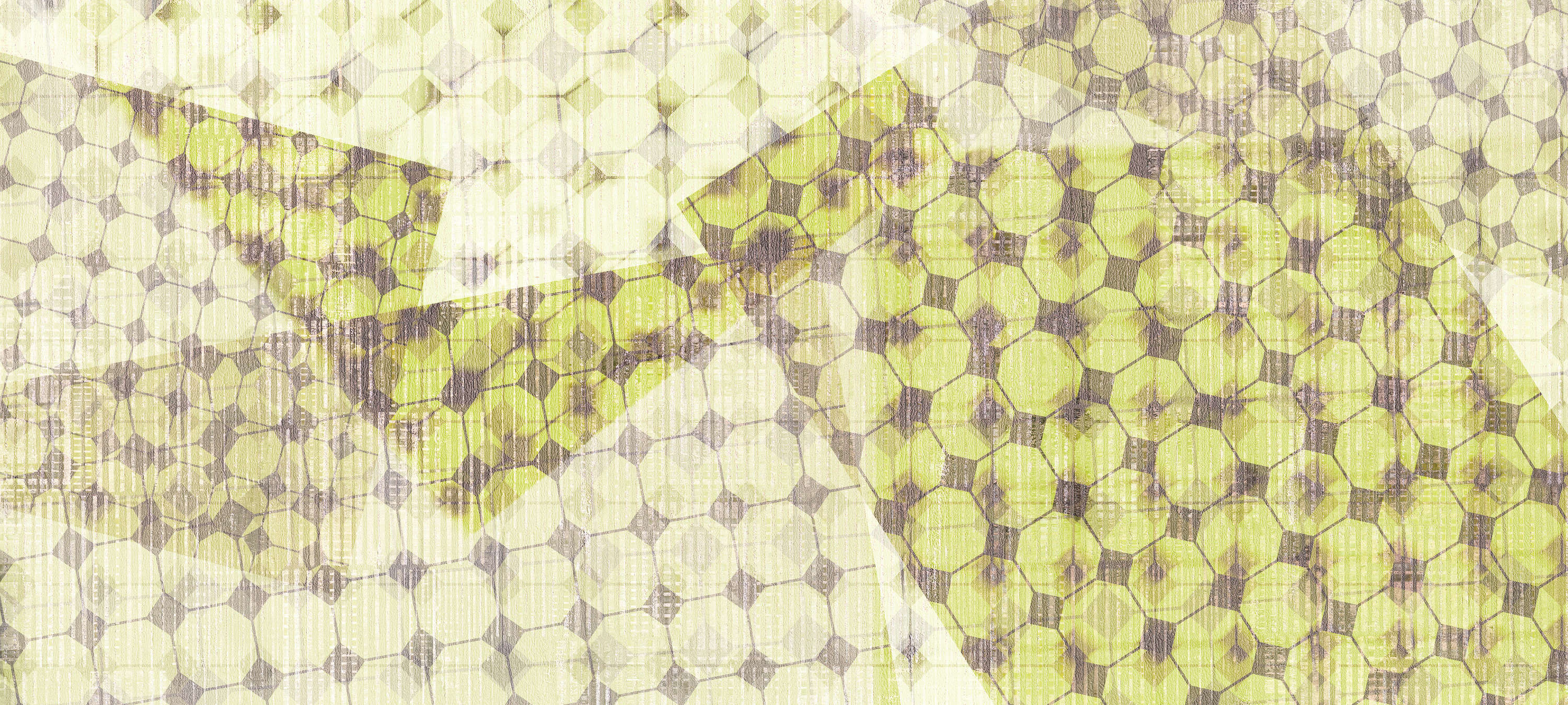             Muurschildering geometrisch patroon & laagjeseffect - Groen, Wit, Zwart
        