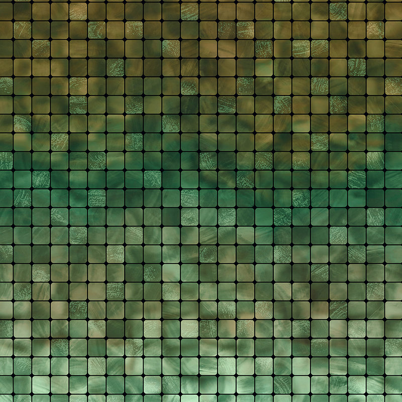 Papel pintado de mosaico moderno y con diseño de azulejos - Verde, Crema
