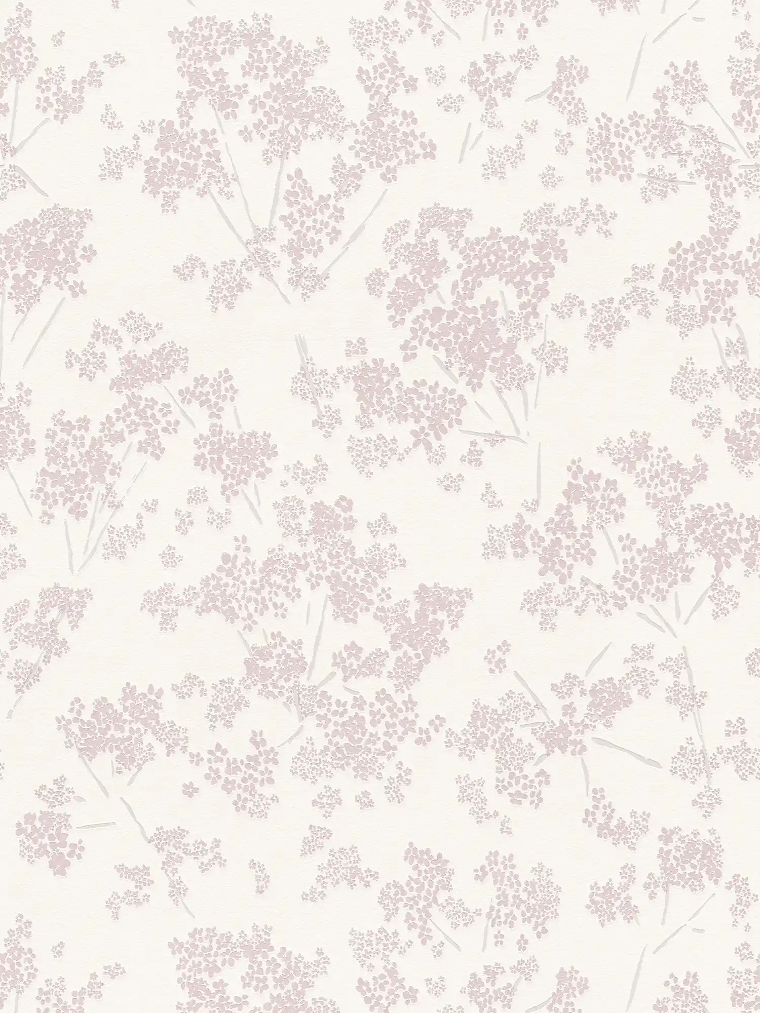 Bloemrijkvliesbehang met een speels bloemenpatroon - wit, roze
