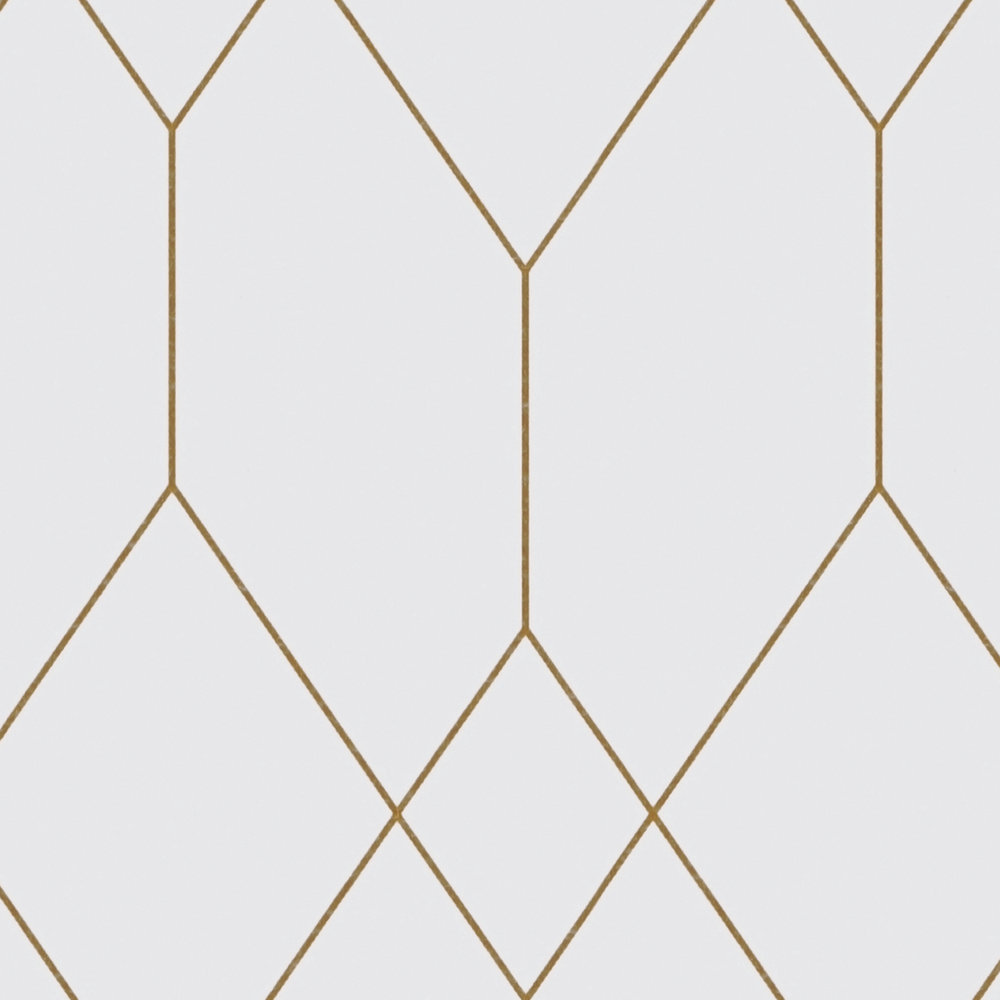             Papel pintado autoadhesivo | Patrón de líneas geométricas en oro - blanco, metálico
        