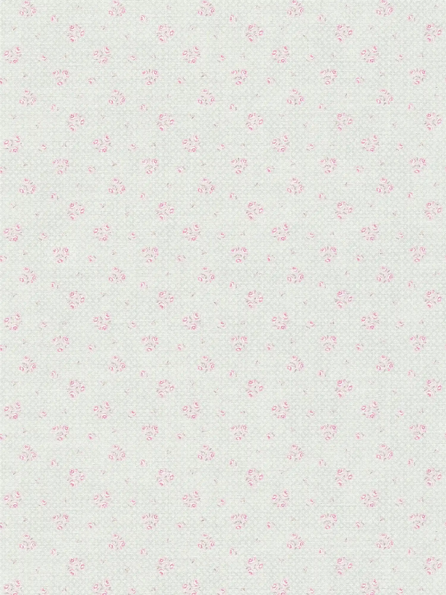 Papel pintado no tejido con motivos florales en estilo Shabby Chic - gris, rosa, blanco
