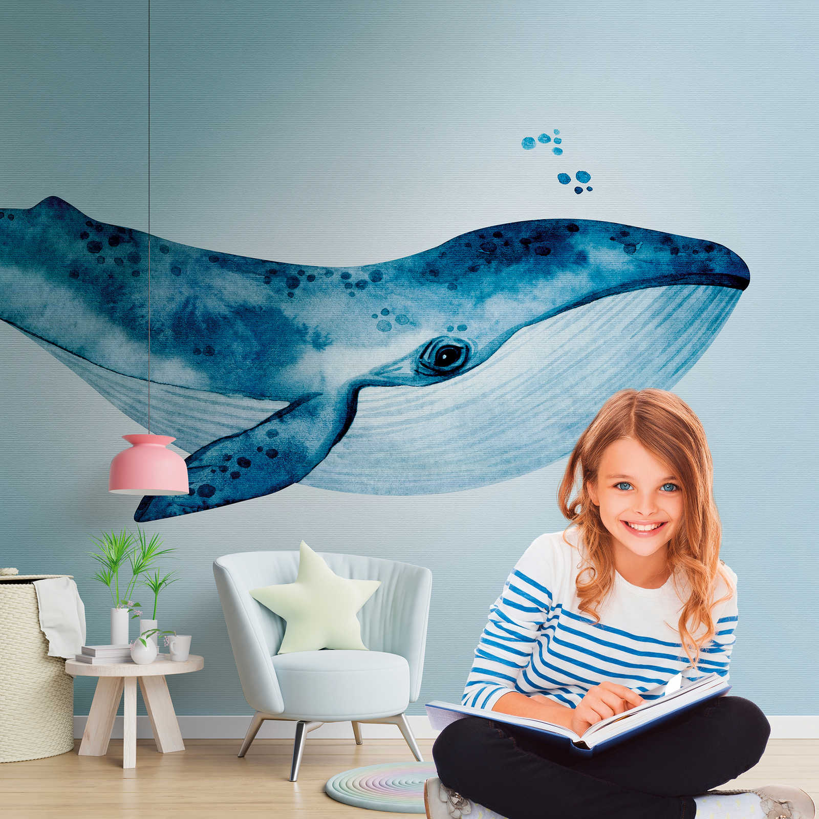         Wallpaper novelty - motif wallpaper blue whale under water watercolour
    