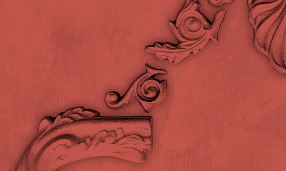             Carta da parati con cornice a motivi di stucco in stile barocco - Arancione
        