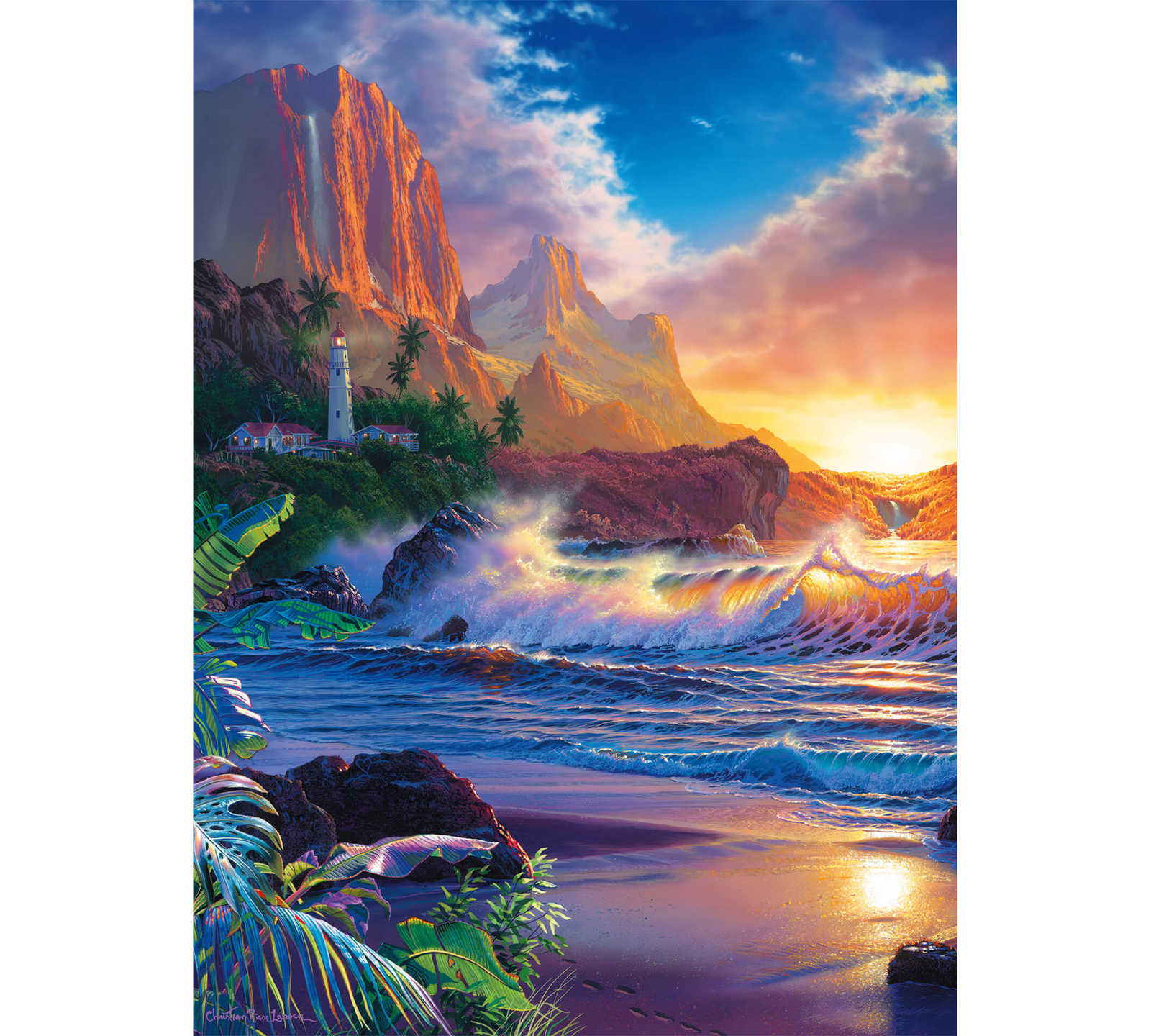 Papier peint panoramique île fantastique paradisiaque, format vertical
