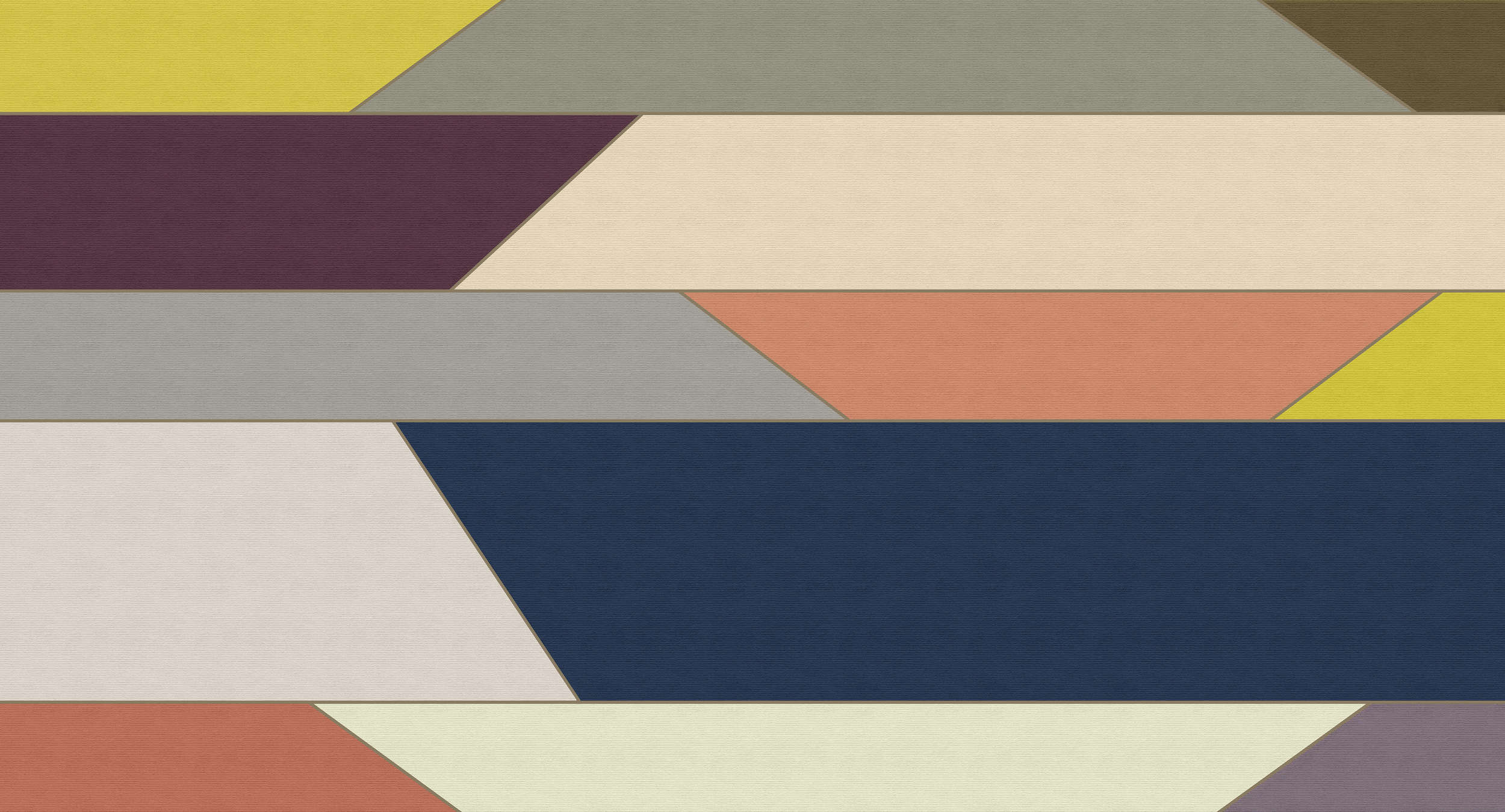             Geometry 1 - Digital behang met kleurrijk horizontaal streeppatroon - geribbelde structuur - Beige, Blauw | Matte gladde fleece
        