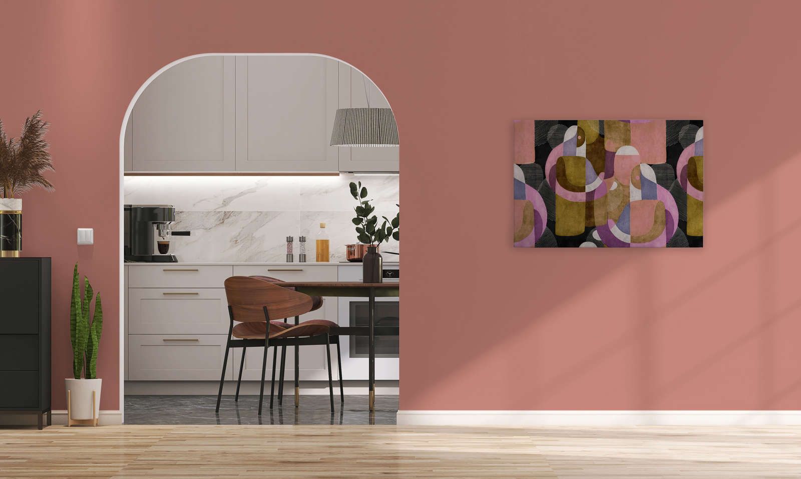             Meeting Place 3 - Canvas schilderij Ethno design in kleurrijke Colour Block stijl - 0,90 m x 0,60 m
        