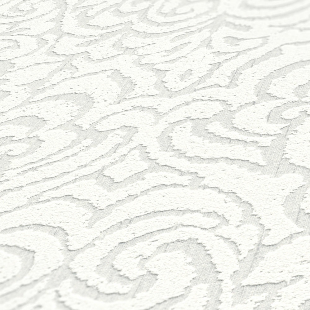            Wallpaper with ornamental pattern and texture effect - white
        