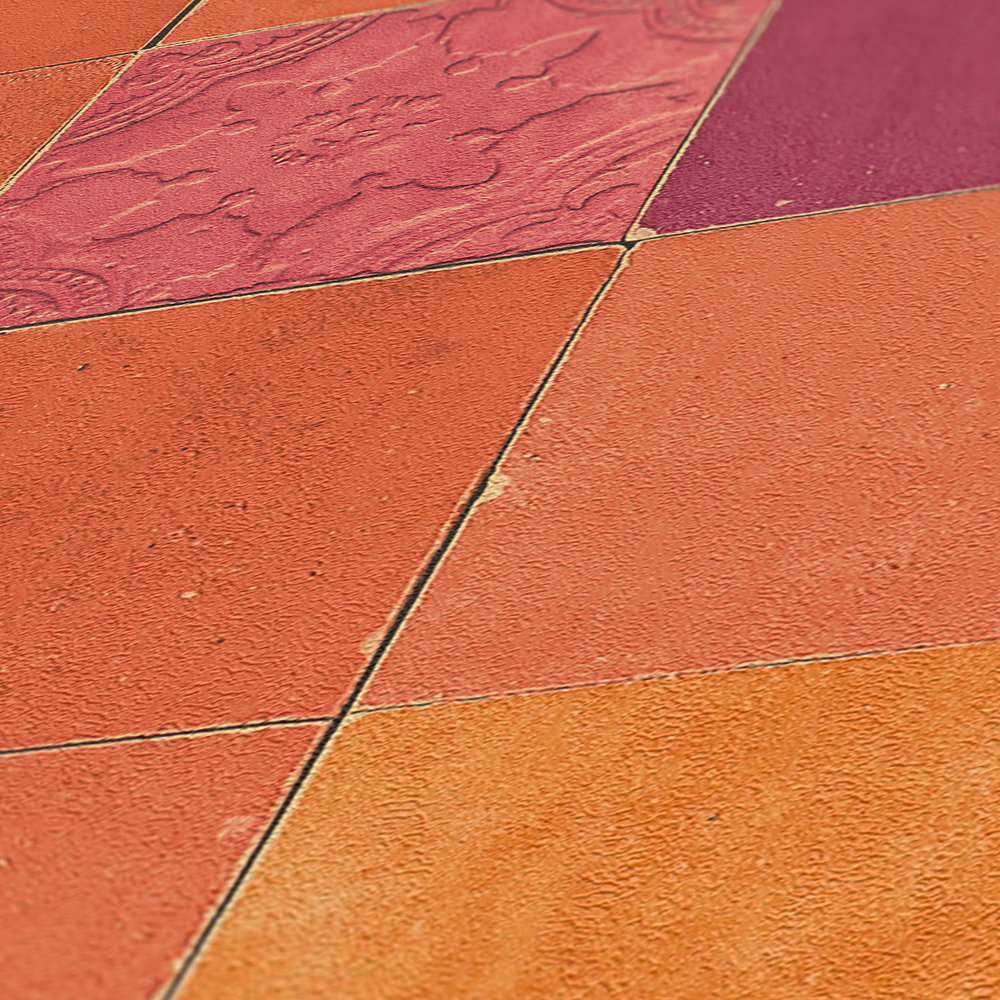             Papier peint carrelage mosaïque orientale - orange, rouge
        