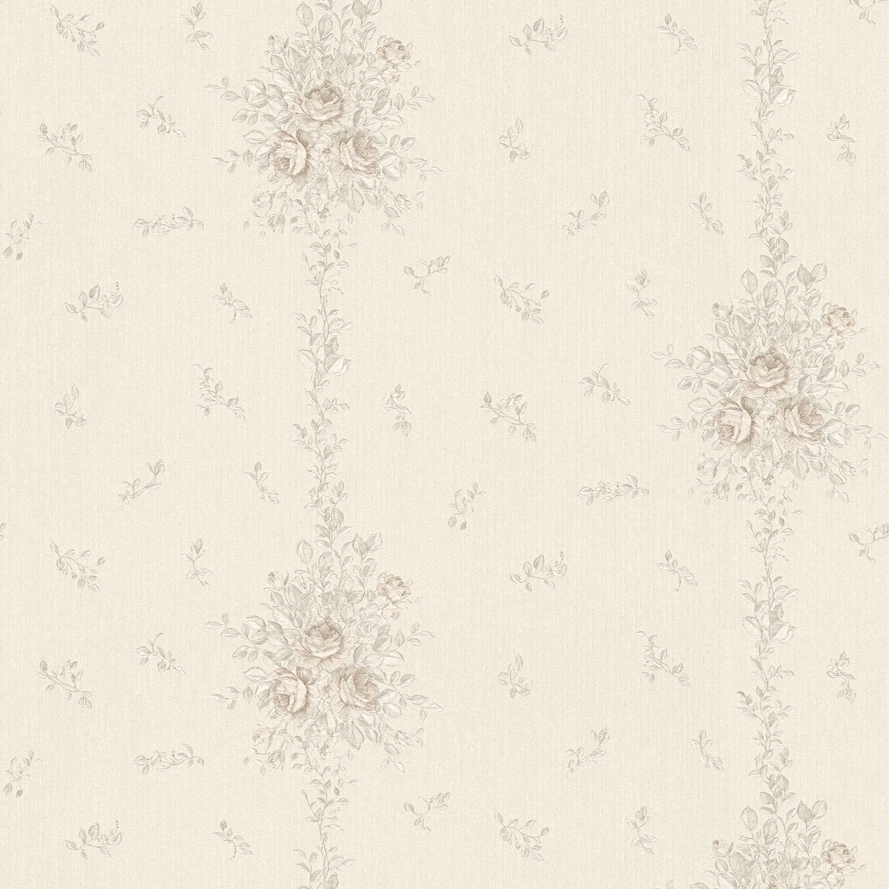 Roses wallpaper with flowers & stripes effect - grey, metallic

