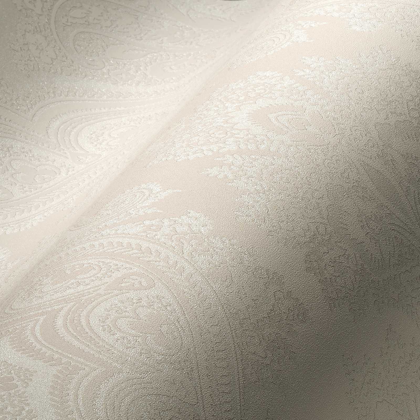             Papier peint boho ivoire avec motif ornemental - métallique, beige
        