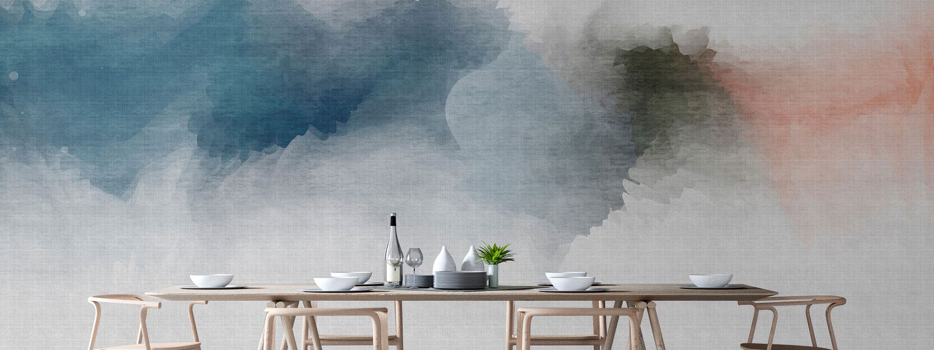 Dining room with colour clouds motif abstract photo wallpaper DD114362