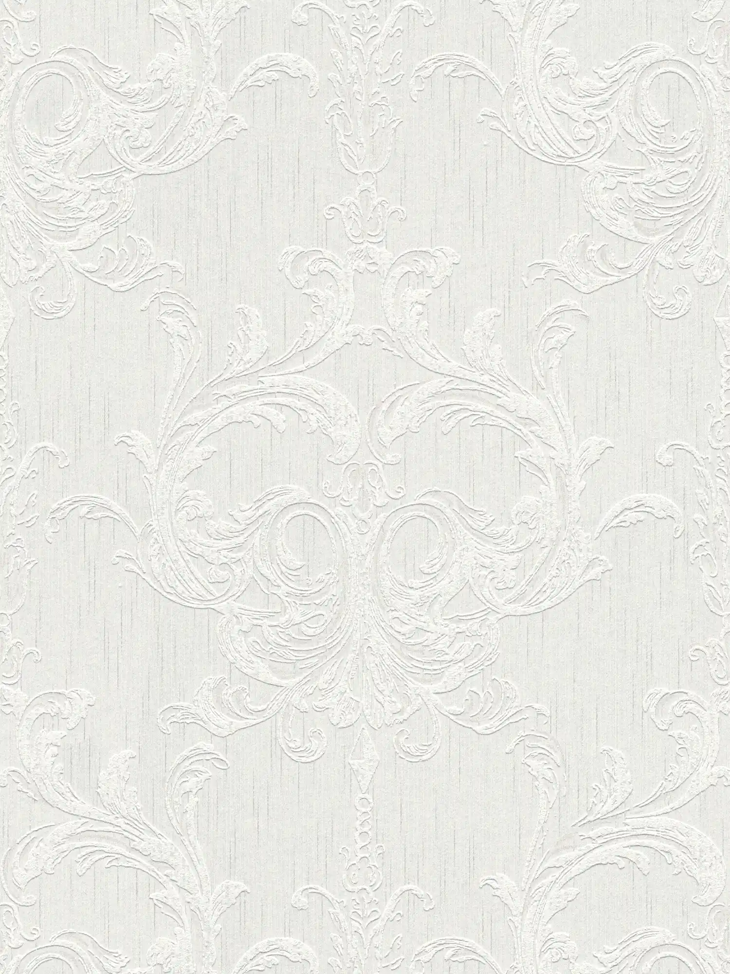Ornamental wallpaper with stucco design & plaster look - grey, white
