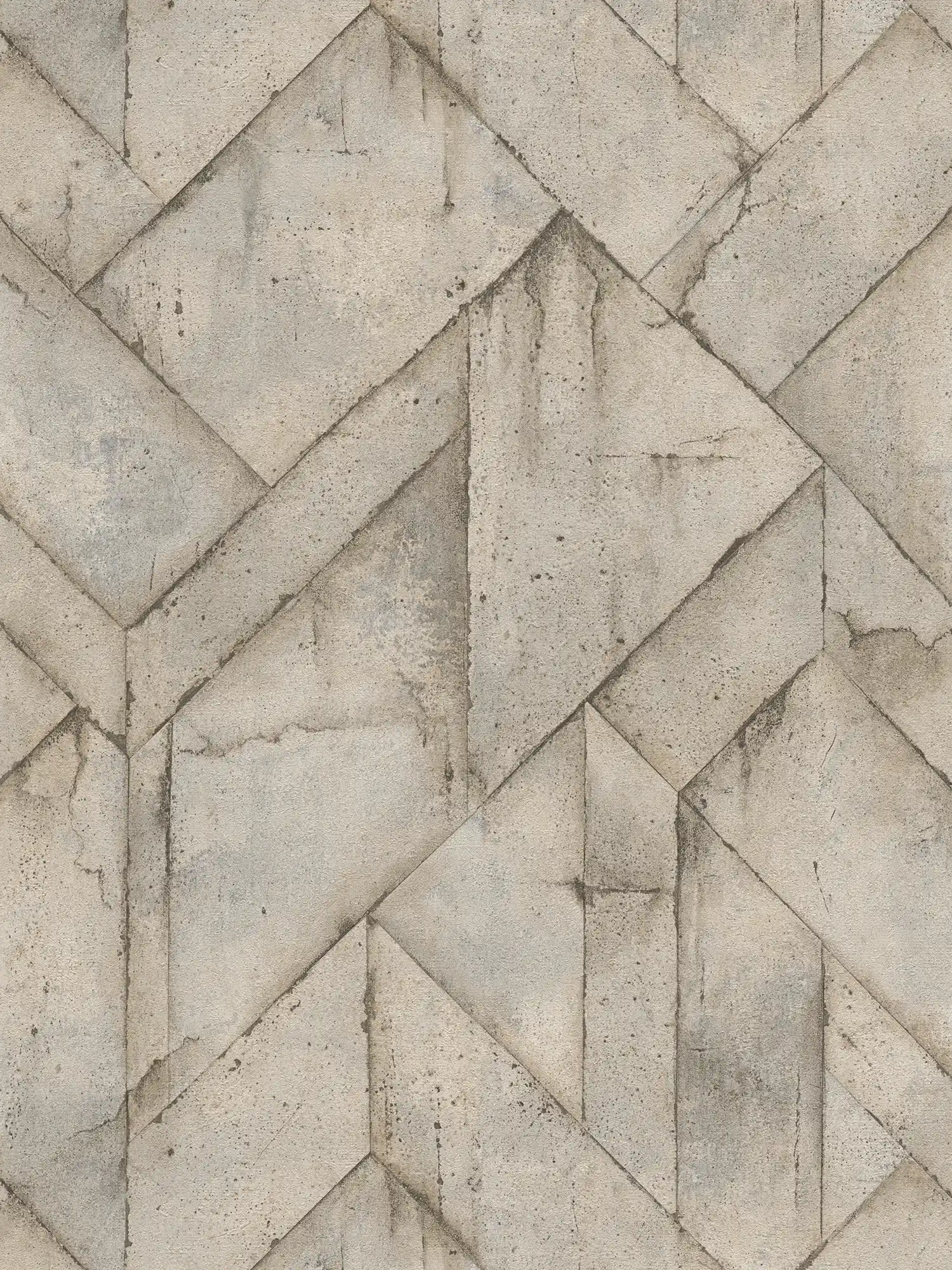 Concrete look wallpaper rustic & geometric design - beige, brown, grey
