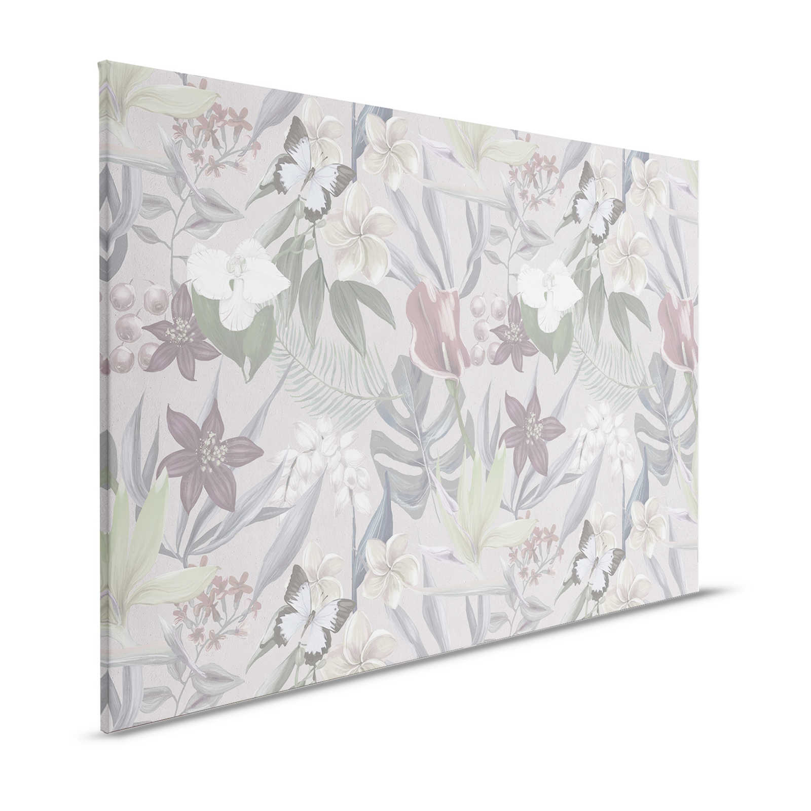 Jungla Floral Lienzo Pintura dibujada | gris, blanco - 1,20 m x 0,80 m
