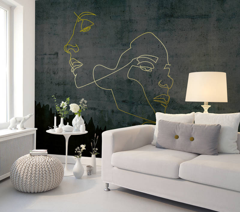             Photo wallpaper anthracite with line graphics & concrete look - yellow, black, grey
        
