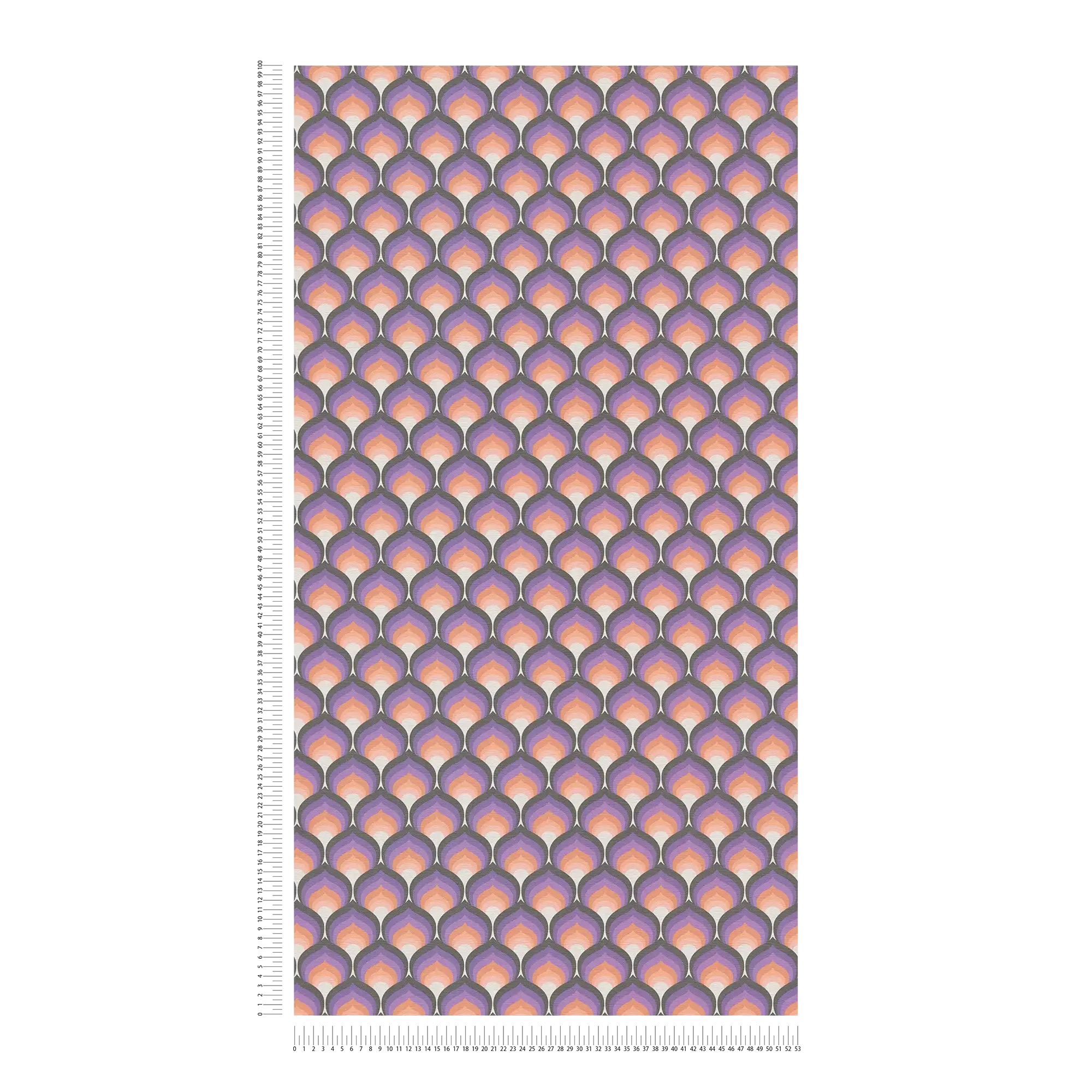             papier peint en papier style rétro avec motif abstrait d'écailles - orange, noir, violet
        