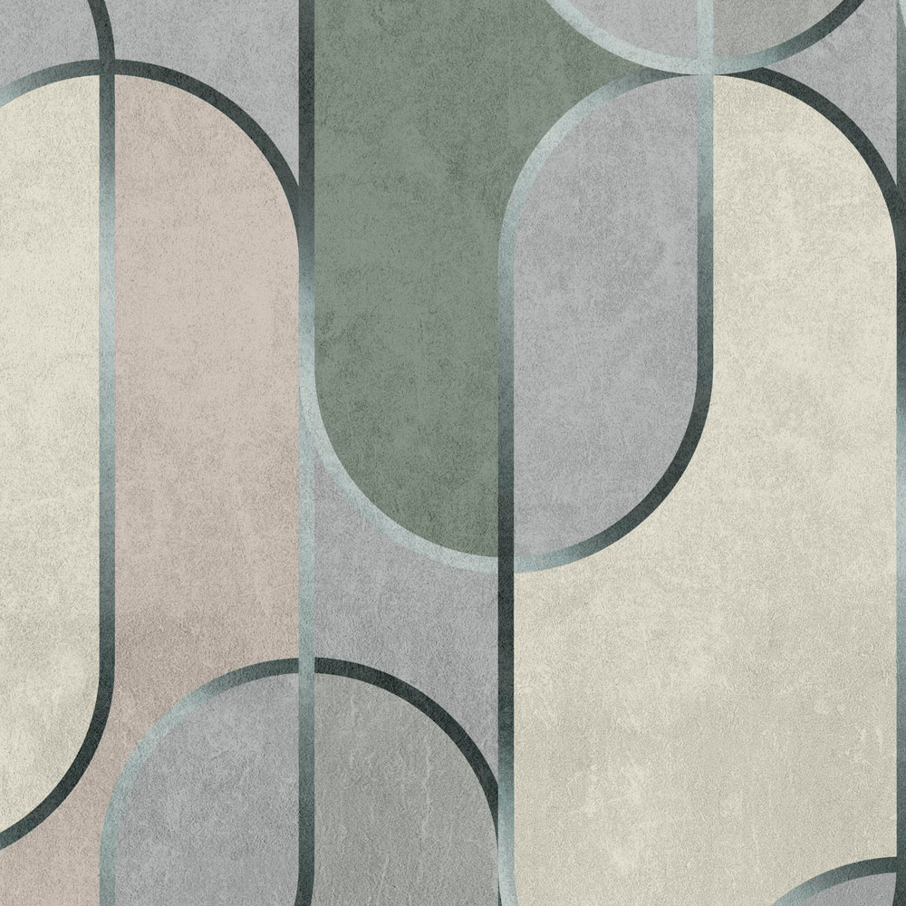             Ritz 2 - Papier peint style rétro, gris & vert avec détails métalliques
        