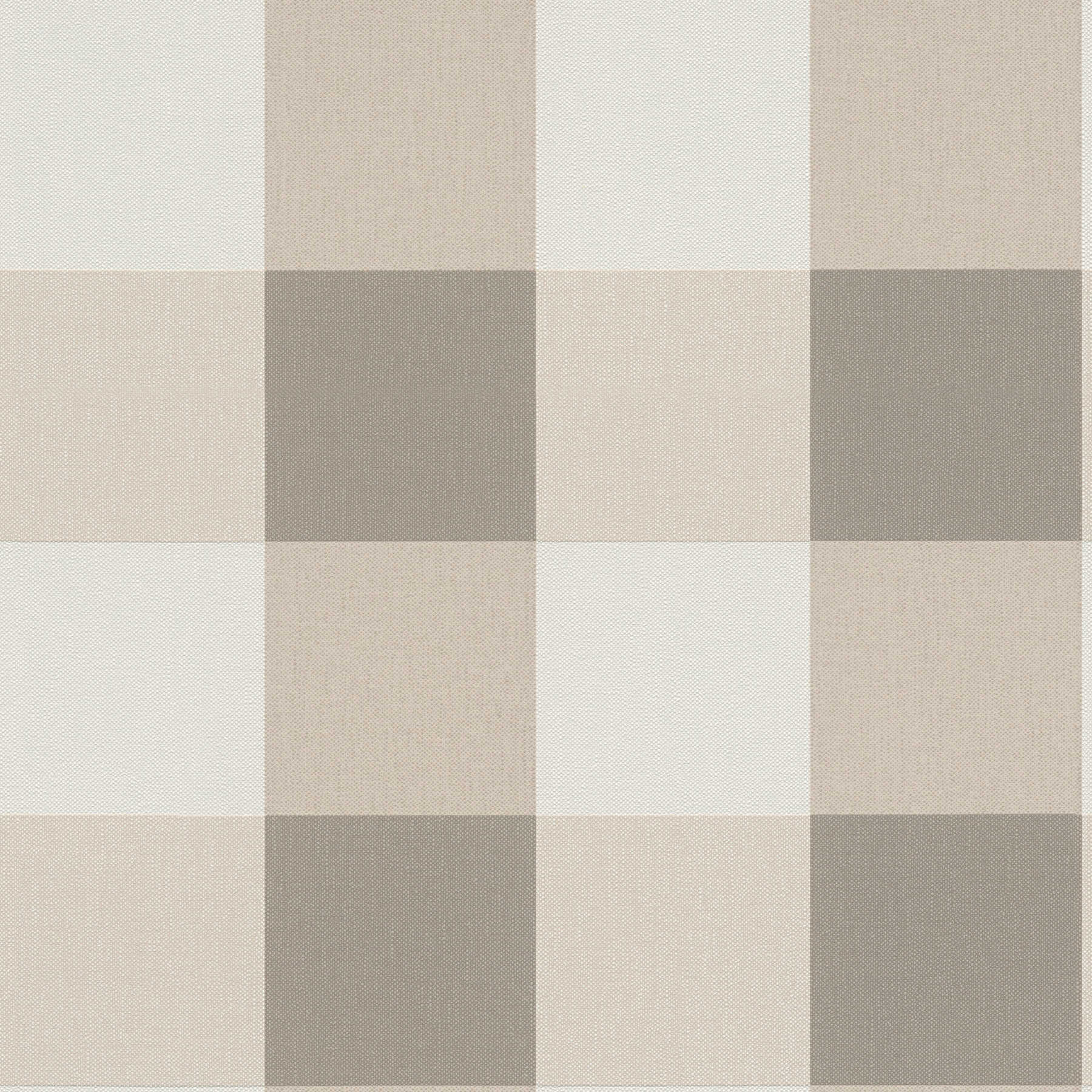 Plaid wallpaper with textile look in harmonious colours - beige, cream
