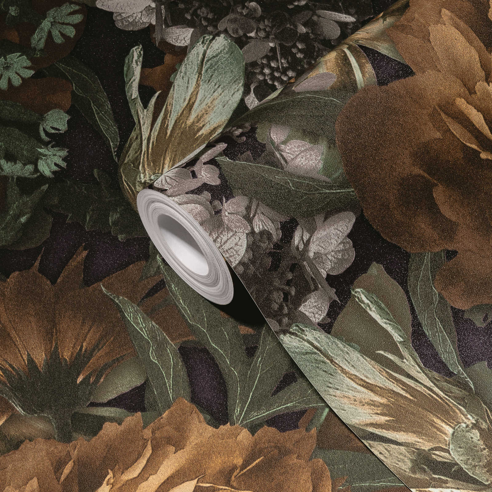            Bloemen Behang Rozen & Tulpen - Geel, Bruin, Groen
        