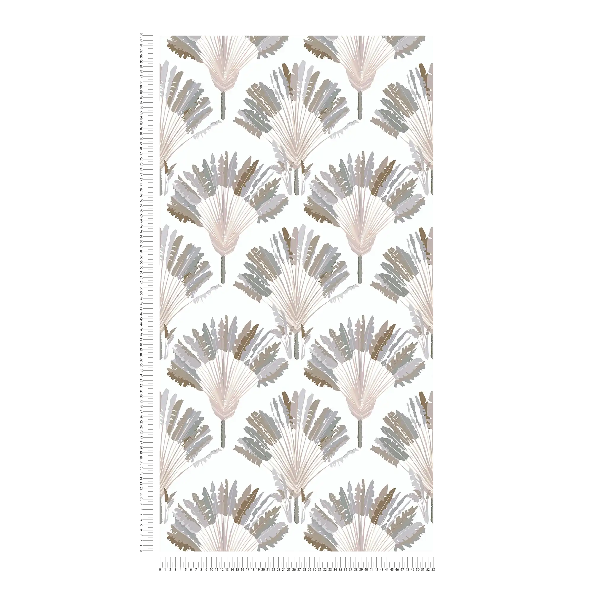             Carta da parati grigio-beige con motivo a palme e disegni a blocchi - grigio, bianco, marrone
        